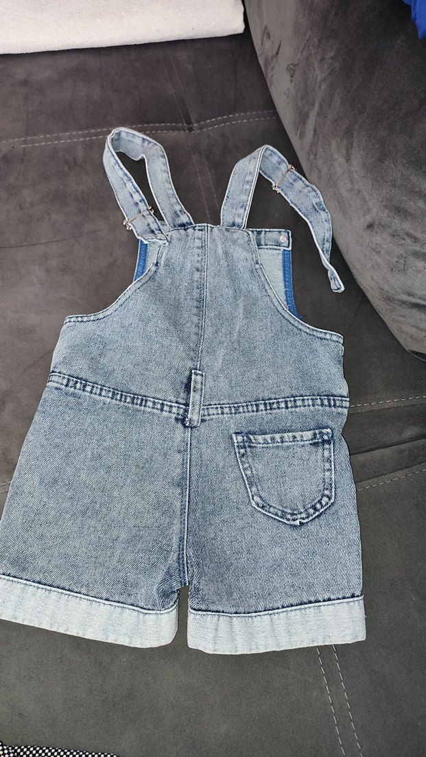 Kız Çocuk Mavi Nakışlı Kot Salopet - Görsel 2