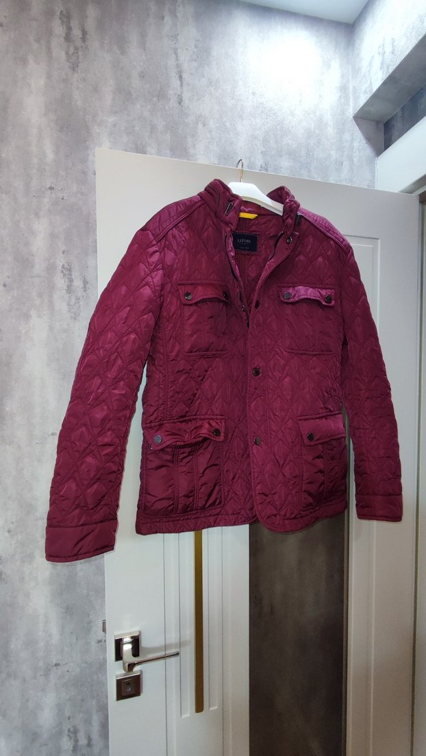 Bordo Düğmeli Erkek Mont - Görsel 4