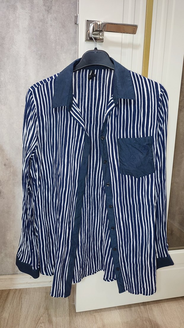 Çizgili Kadın Gömlek - Görsel 2