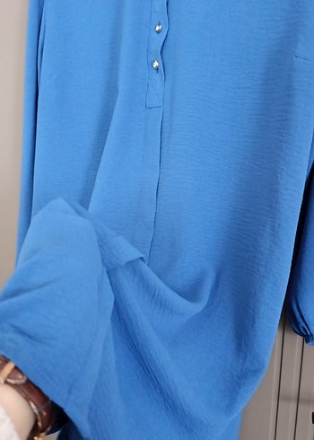 Düğmeli Mavi Kadın Midi Tunik - Görsel 4