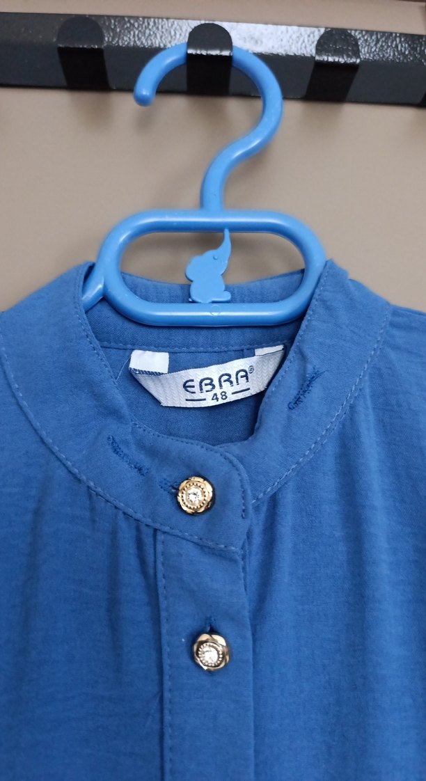 Düğmeli Mavi Kadın Midi Tunik - Görsel 5