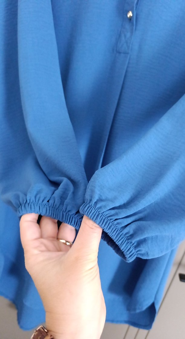 Düğmeli Mavi Kadın Midi Tunik - Görsel 3