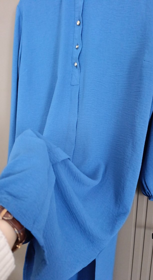 Düğmeli Mavi Kadın Midi Tunik - Görsel 4