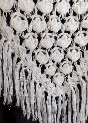 Krem rengi simli ip pamuklu yünlü Kadın Şal el örgüsü - Görsel 3