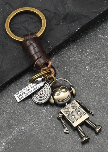 Altın Renkli Rock Punk Robot Anahtarlık