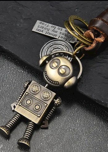 Altın Renkli Rock Punk Robot Anahtarlık