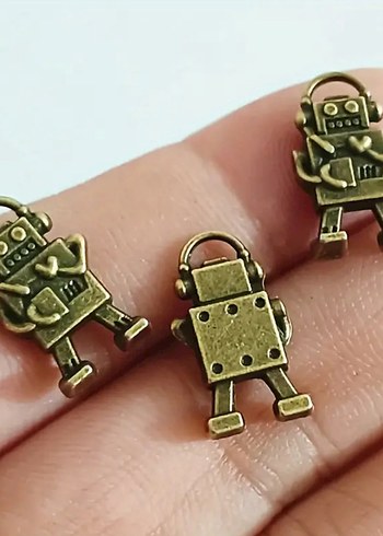 2 adet Altın Renkli Rock Punk Robot Charm