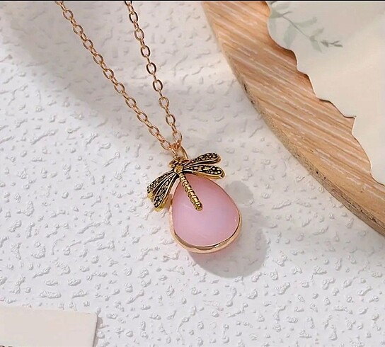 Şık Pembe Yusufçuk Su Damlası Kolye