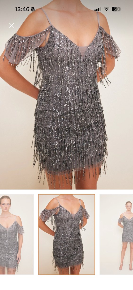 Boncuk İşlemeli Gri Mini Gece Elbisesi - Görsel 2