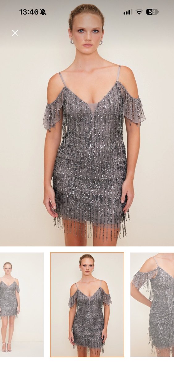 Boncuk İşlemeli Gri Mini Gece Elbisesi - Görsel 3