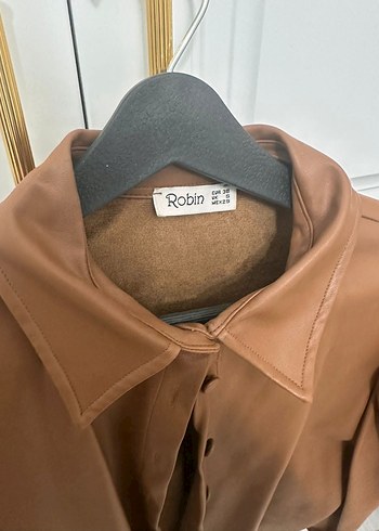 Robin taba rengi deri gömlek