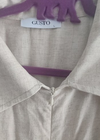 l Beden Bej Keten Uzun Kollu Rahat tulum
