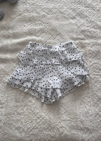 Puantiye Desenli Fırfırlı Beyaz Mini Etek