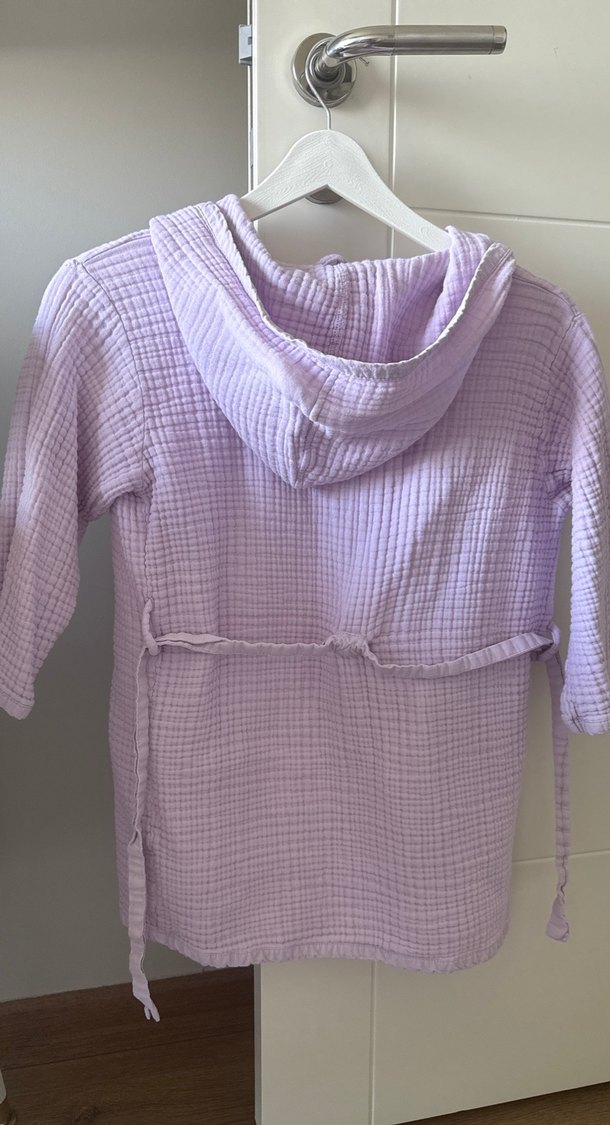 Kız Çocuk Lila Keten Bornoz Kapüşonlu - Görsel 3