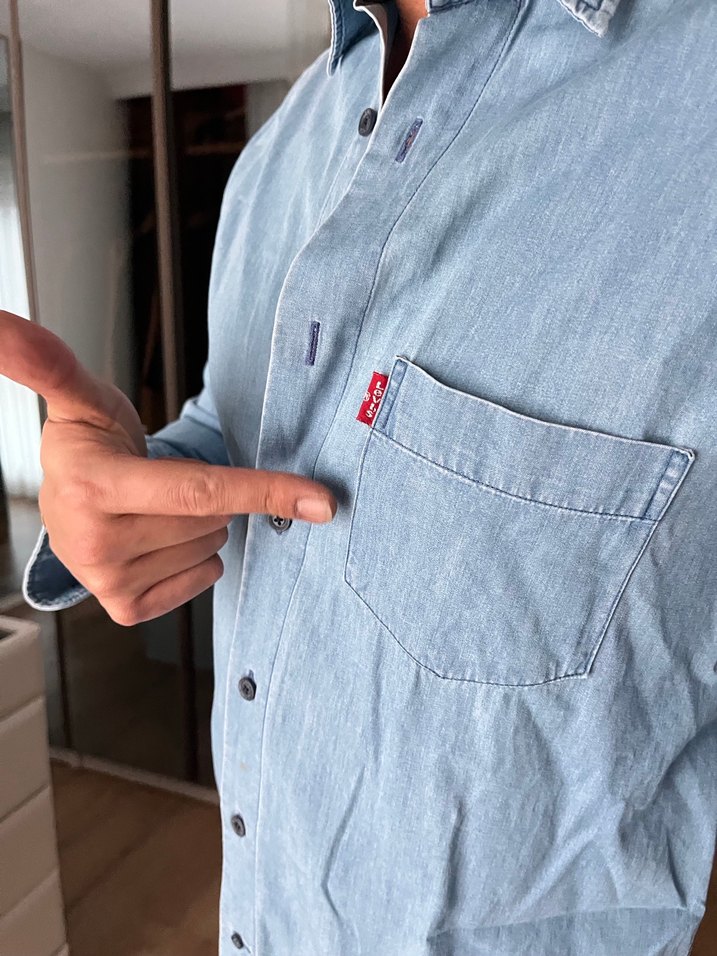 Düğmeli Açık Mavi Denim Erkek Gömlek — görsel 4/5