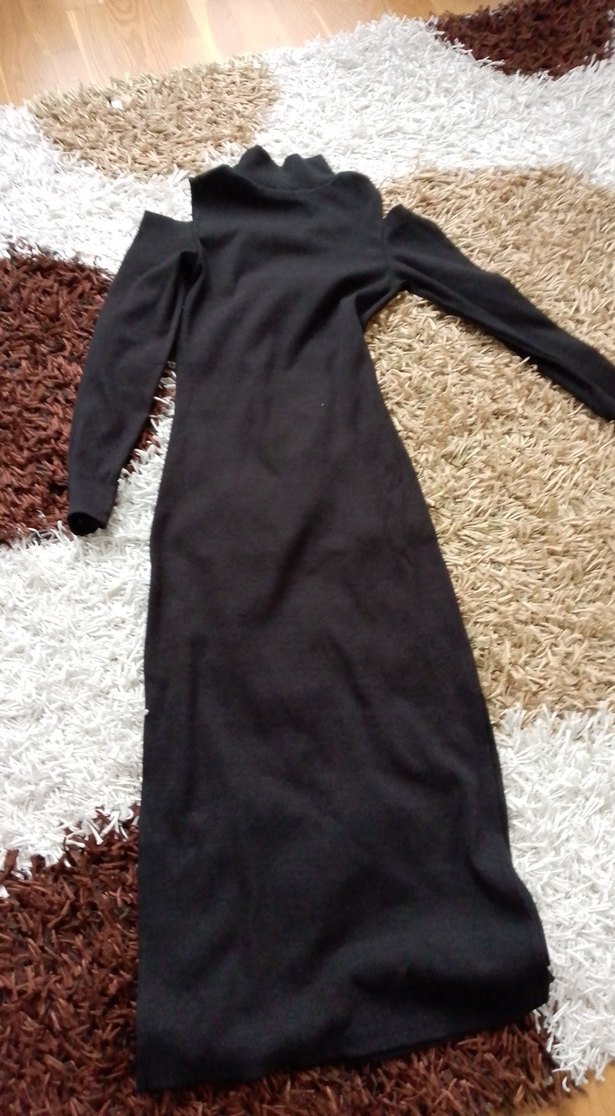 Siyah Uzun Kollu Uzun Elbise - Görsel 5