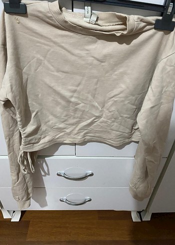 Diğer Bej Uzun Kollu Kadın Keten Crop Top