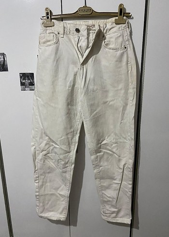 Gri Tonlu Beyaz Denim Kadın Pantolon