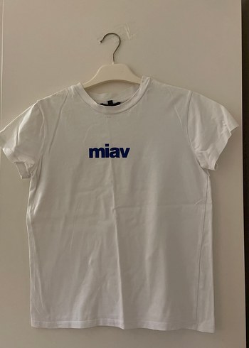Mavi Beyaz miav Baskılı Kadın Tişört