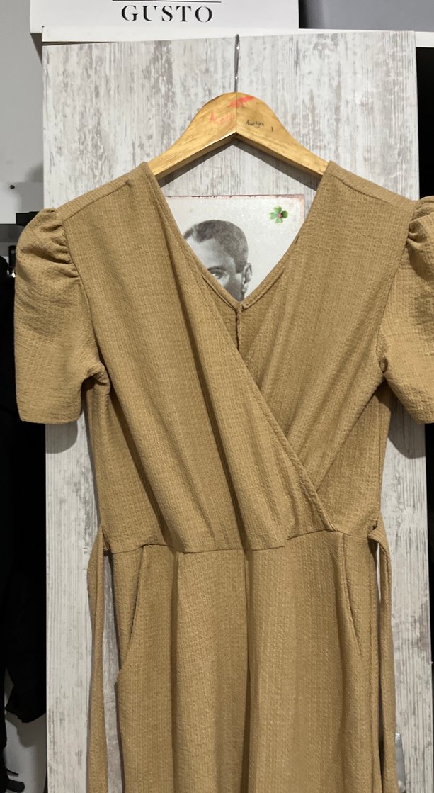 Bej Keten Hamile Tulum V Yakalı - Görsel 3