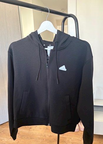 Adidas Siyah Kapusonlu Fermuarli Sweatshirt