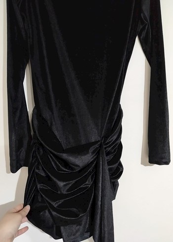 Uzun Kollu Siyah Süet Mini Elbise - Görsel 8