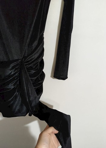 Uzun Kollu Siyah Süet Mini Elbise - Görsel 6