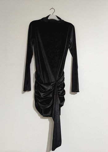 Uzun Kollu Siyah Süet Mini Elbise - Görsel 4