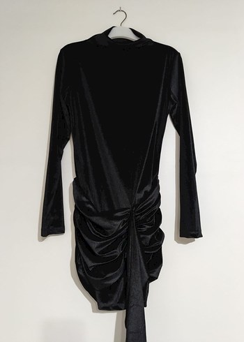 Uzun Kollu Siyah Süet Mini Elbise - Görsel 5