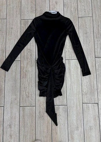 Uzun Kollu Siyah Süet Mini Elbise - Görsel 2