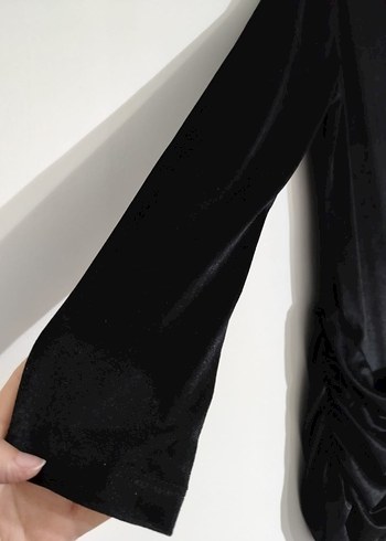 Uzun Kollu Siyah Süet Mini Elbise - Görsel 11