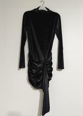 Uzun Kollu Siyah Süet Mini Elbise - Görsel 3