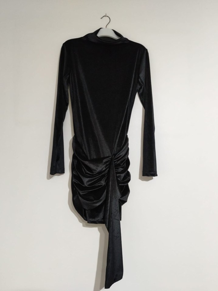 Uzun Kollu Siyah Süet Mini Elbise - Görsel 4