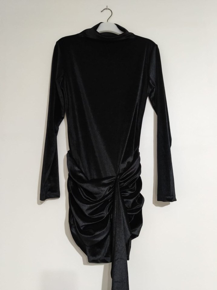 Uzun Kollu Siyah Süet Mini Elbise - Görsel 5