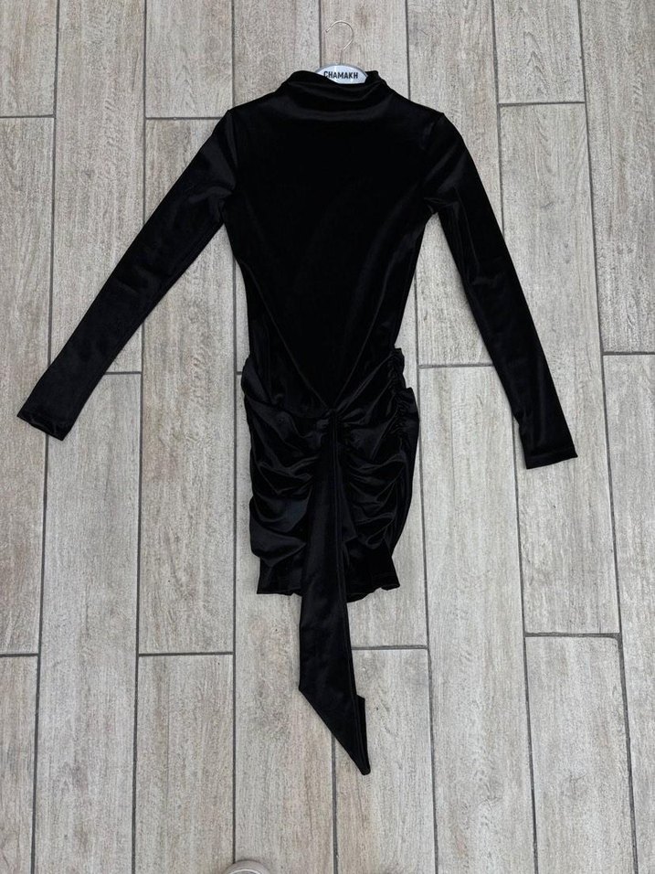 Uzun Kollu Siyah Süet Mini Elbise - Görsel 2