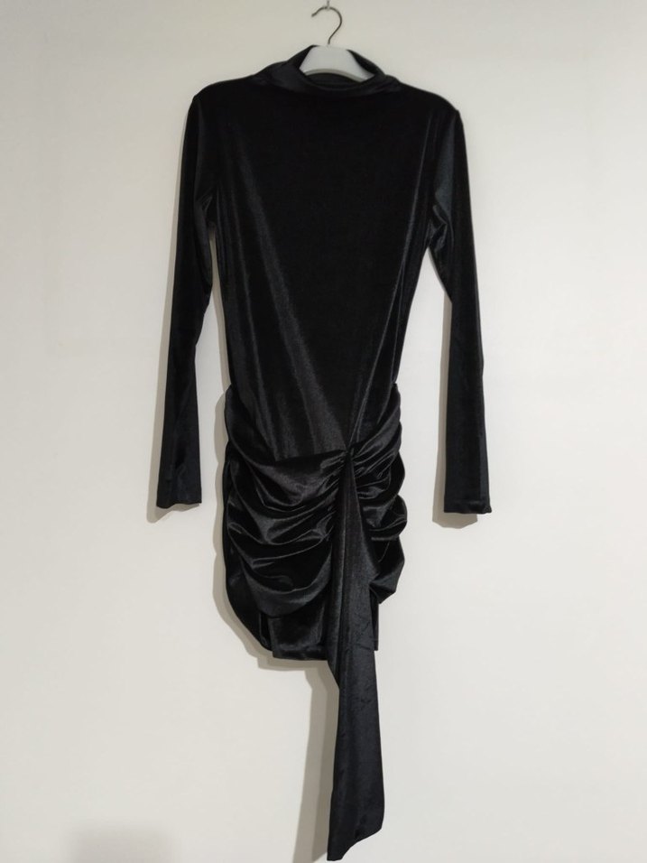 Uzun Kollu Siyah Süet Mini Elbise - Görsel 3