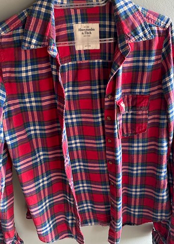 Abercrombie & Fitch Düğmeli Kırmızı Kareli Uzun Kollu Kadın Gömlek