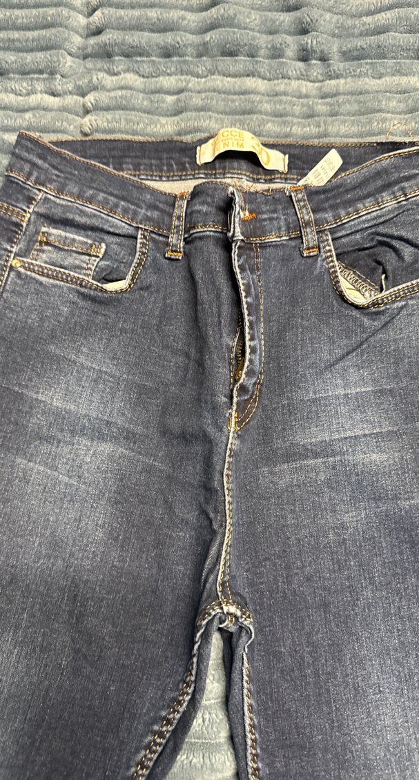 Gri Kadın Kot Pantolon, Kemerli, Normal Boy - Görsel 5