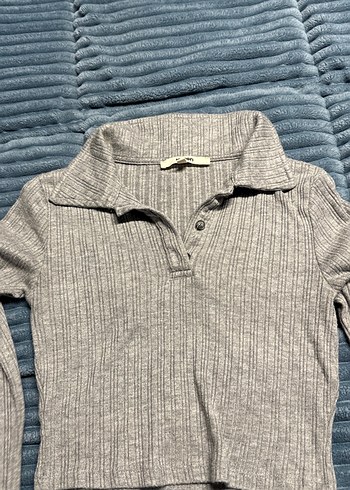 Gri Triko Uzun Kollu Polo Yaka Kadın Kazak - Görsel 7