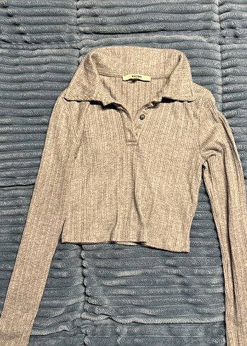 Gri Triko Uzun Kollu Polo Yaka Kadın Kazak - Görsel 5