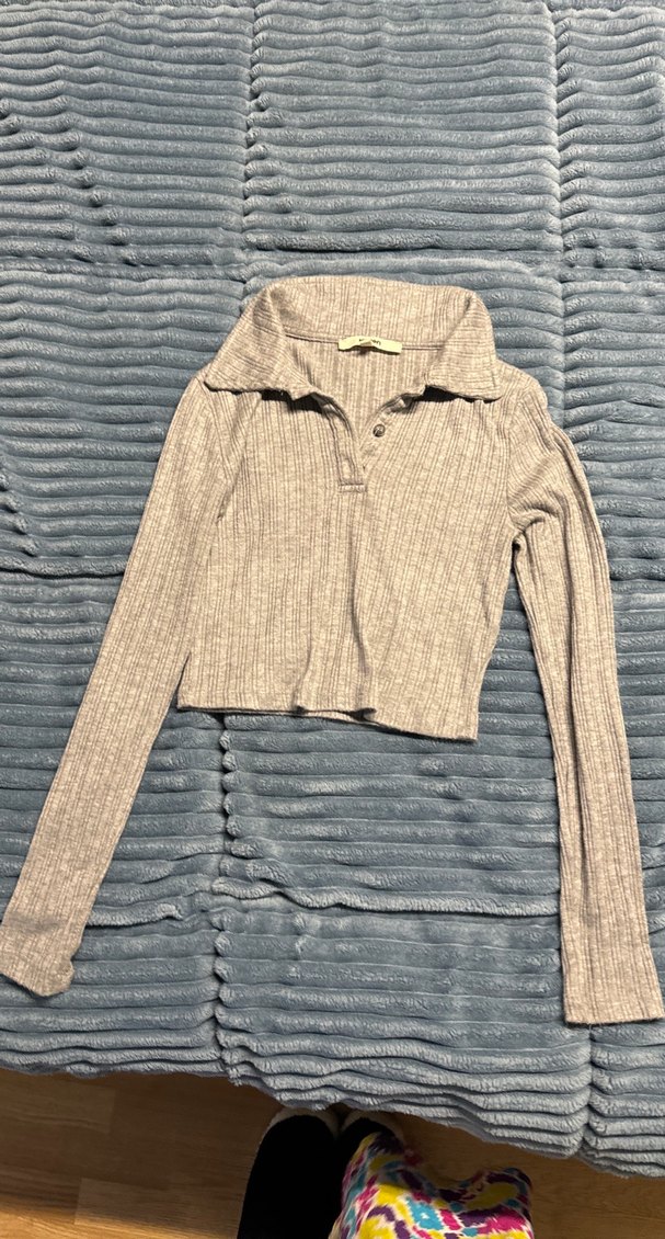 Gri Triko Uzun Kollu Polo Yaka Kadın Kazak - Görsel 4