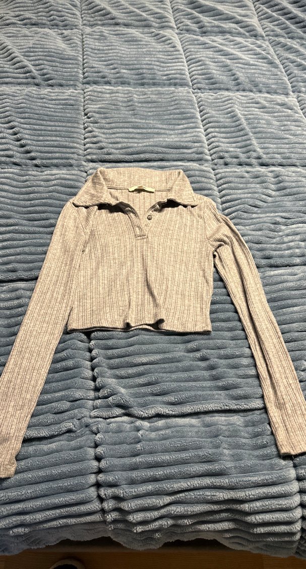 Gri Triko Uzun Kollu Polo Yaka Kadın Kazak - Görsel 2