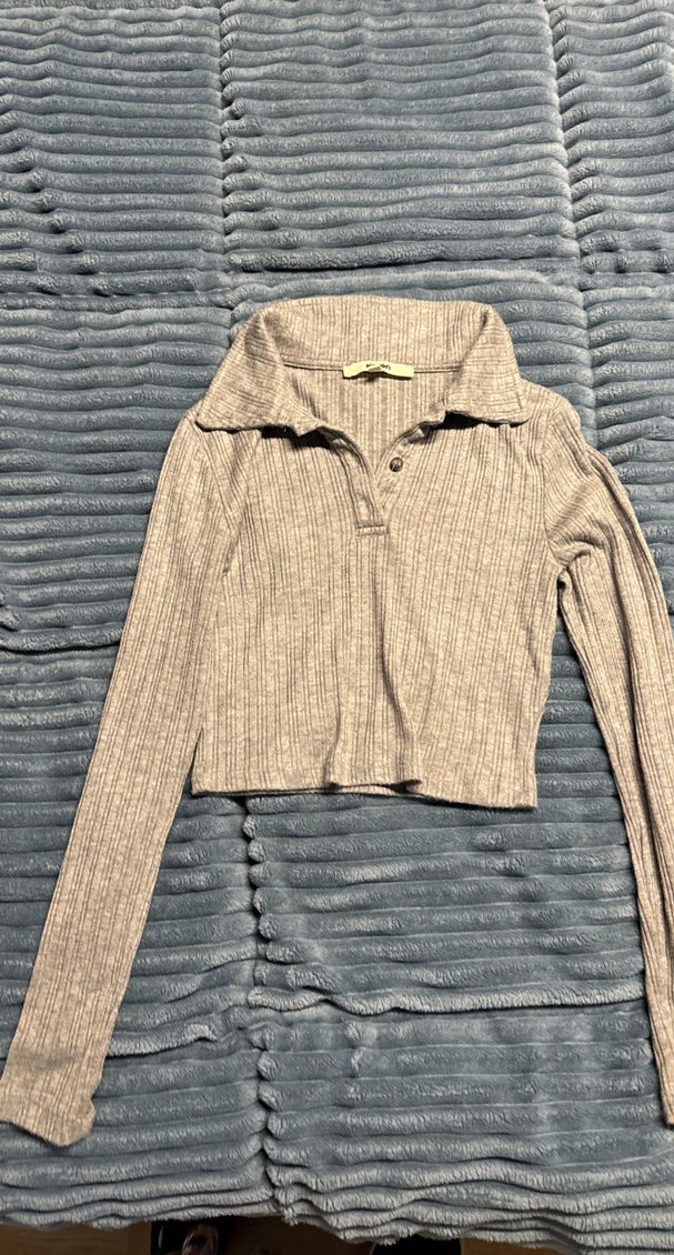 Gri Triko Uzun Kollu Polo Yaka Kadın Kazak - Görsel 3