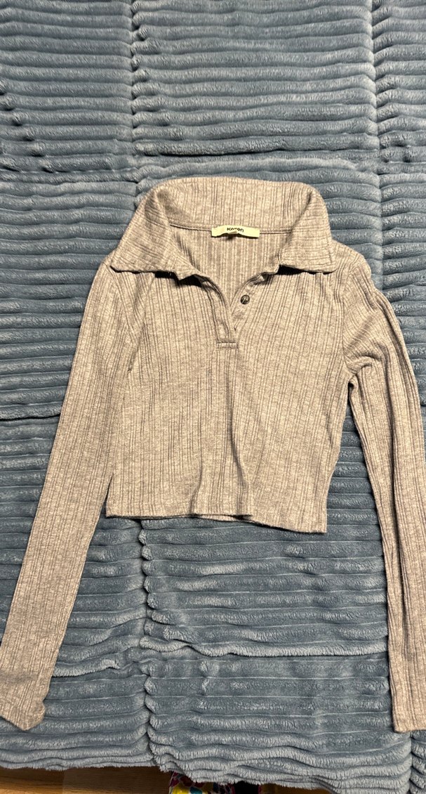 Gri Triko Uzun Kollu Polo Yaka Kadın Kazak - Görsel 5