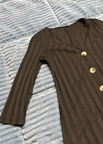 Uzun Kollu Siyah Düğmeli Elbise - Görsel 5