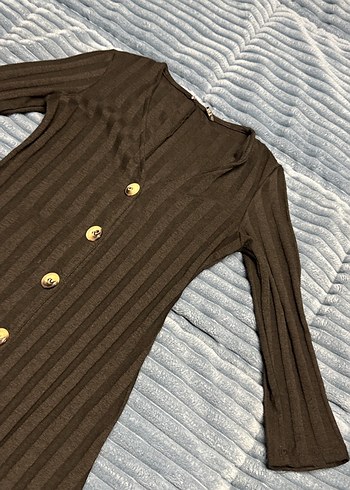 Uzun Kollu Siyah Düğmeli Elbise - Görsel 6