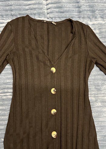 Uzun Kollu Siyah Düğmeli Elbise - Görsel 3