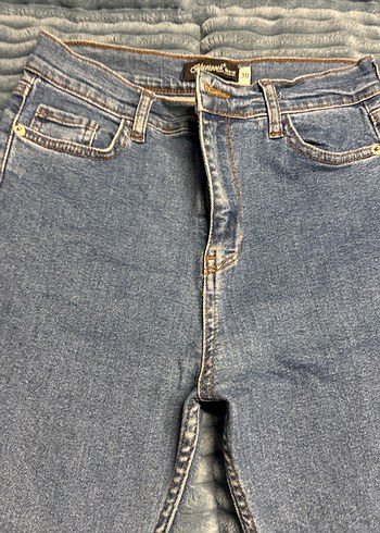 Gri Kadın Pilili Normal Boy Slim Denim Jean - Görsel 3