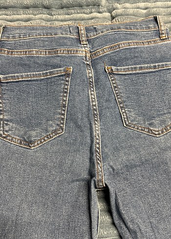 Gri Kadın Pilili Normal Boy Slim Denim Jean - Görsel 7