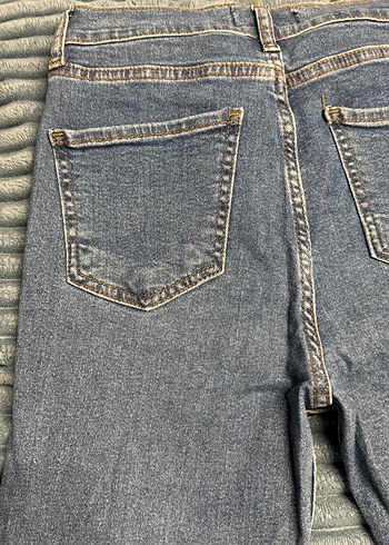 Gri Kadın Pilili Normal Boy Slim Denim Jean - Görsel 8